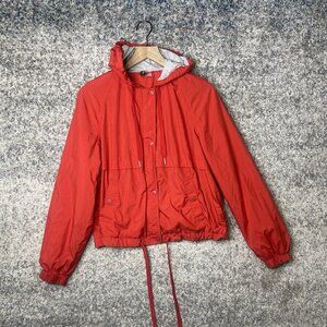 H&M DIVIDED Bright‎ Red Hooded Zip Up Windbreaker Jacket Women’s Size 12
